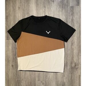 Colorblock T-Shirt Men's 4XL Short Sleeve Multicolor Antler Logo Black Brown